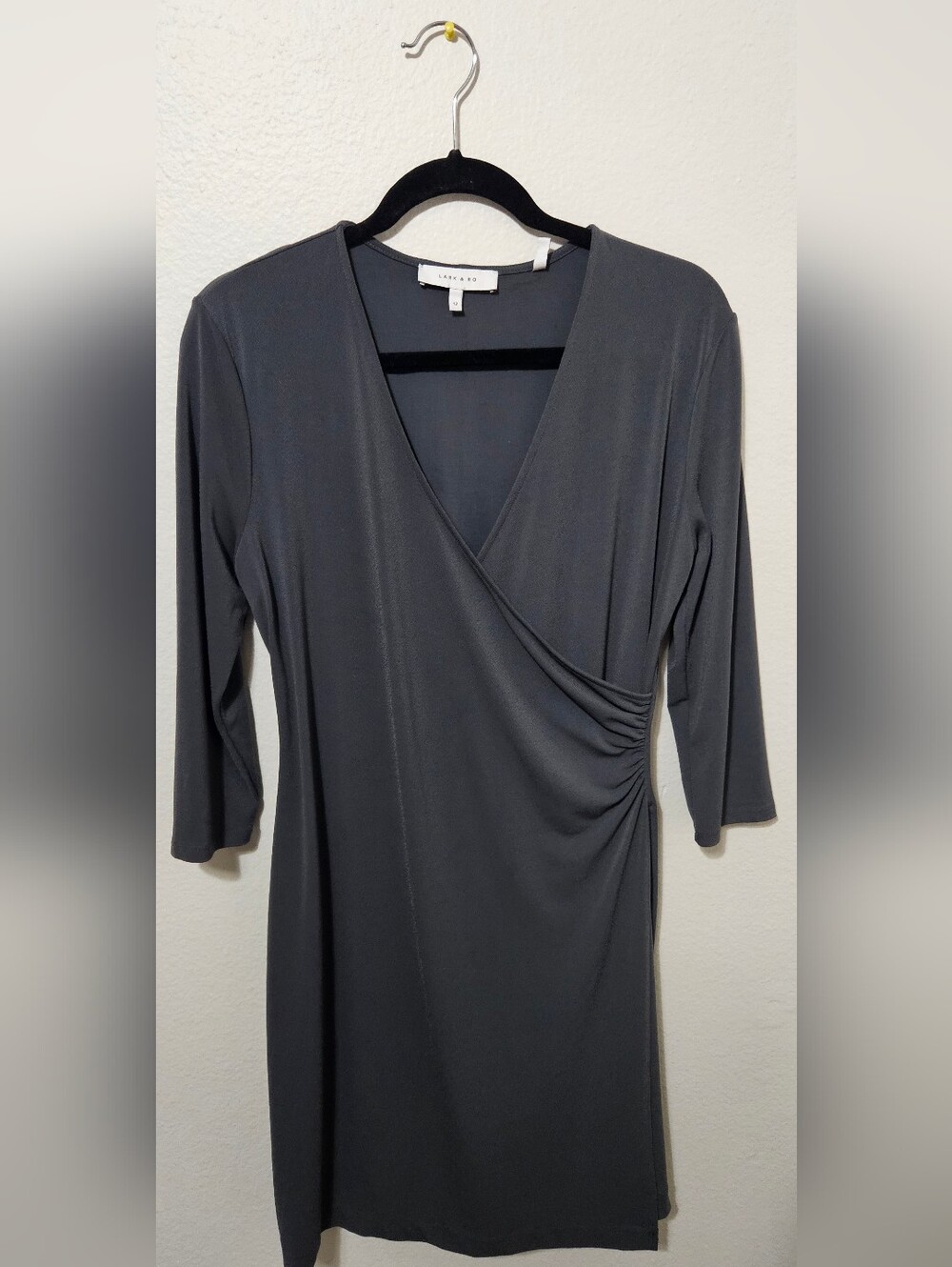 Lark & Ro Charcoal Gray Wrap-Front Midi Dress